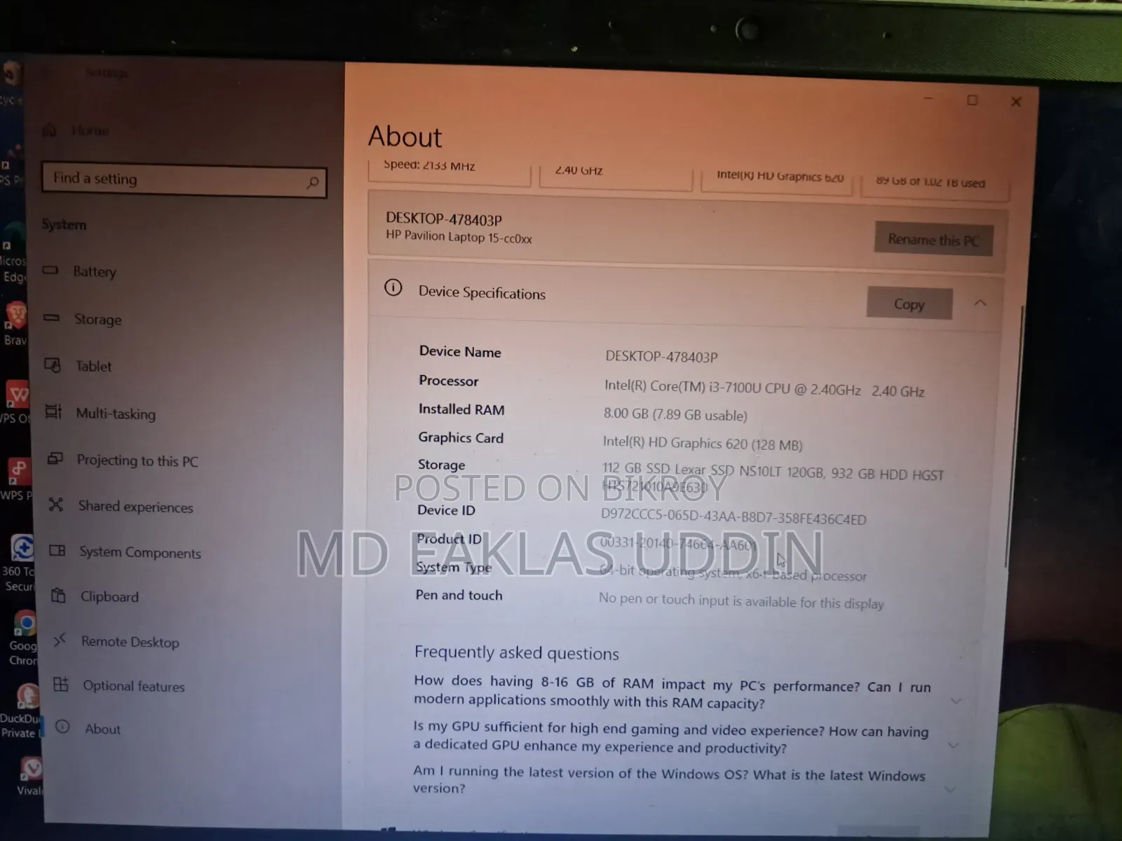 Laptop HP 15 8GB Intel Core i3 HDD+SSD 1T