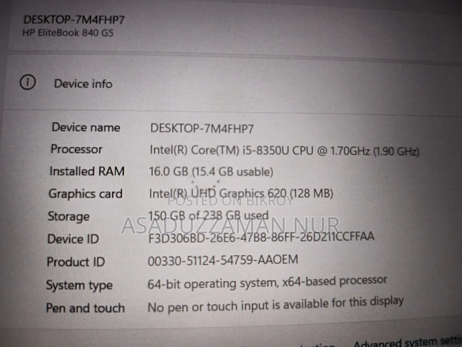 Laptop HP EliteBook 840 G5 16GB Intel Core i5 SSD 256GB