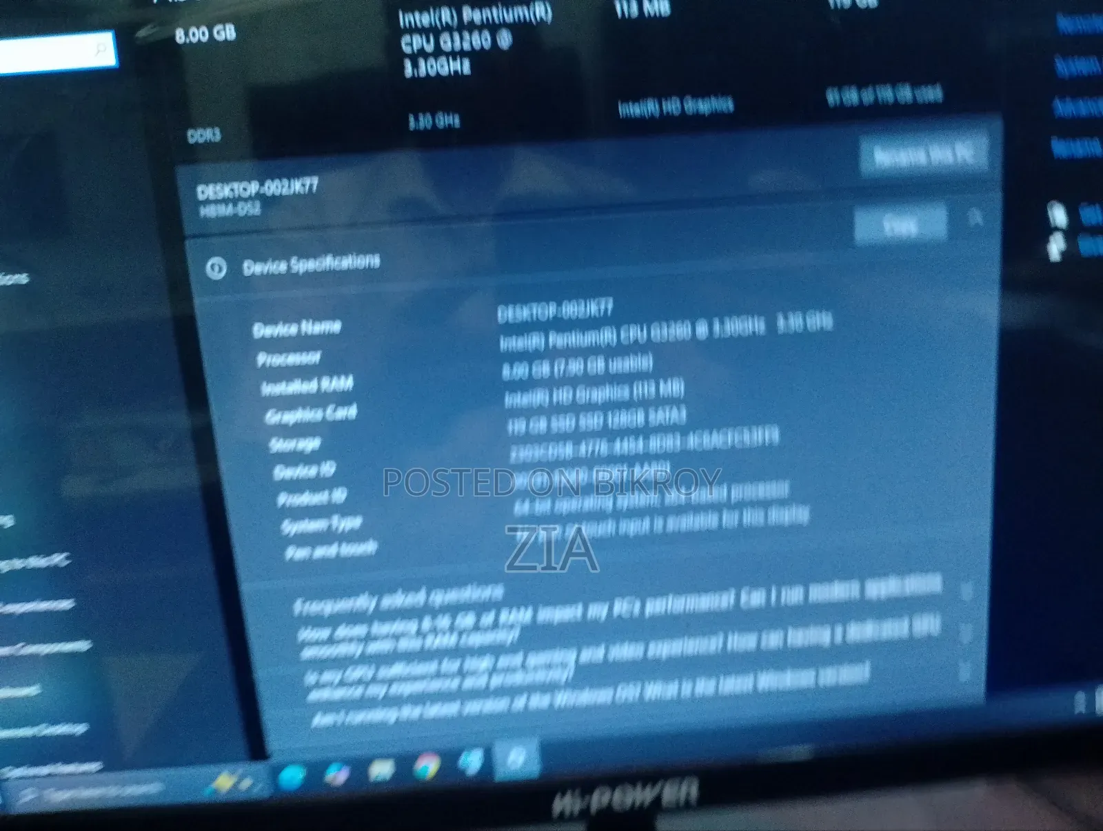 Desktop Computer CyberpowerPC 8GB Intel Pentium SSD 128GB