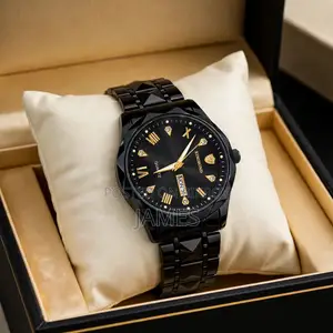 Luxury Black & Gold Men's Analog Watch | Premium Quartz Wristwatch
