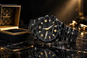 Luxury Black & Gold Men's Analog Watch | Premium Quartz Wristwatch