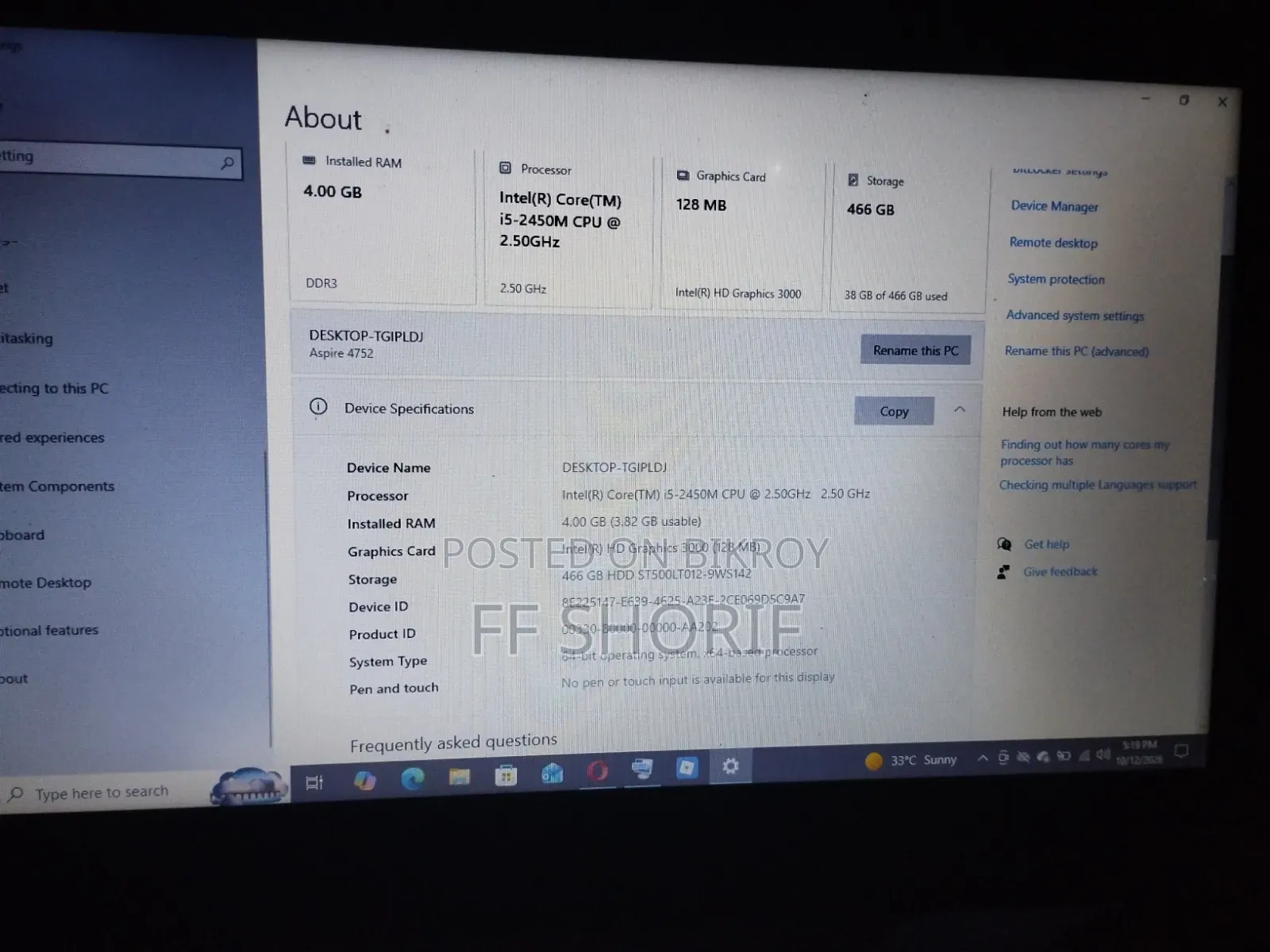 Laptop Acer Aspire 4752 4GB Intel Core i5 HDD 500GB
