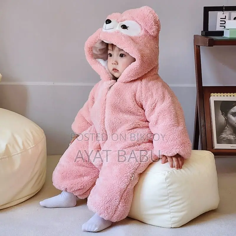 Baby Winter Romper - Pink Bear Hoodie - 0 to 2 Years