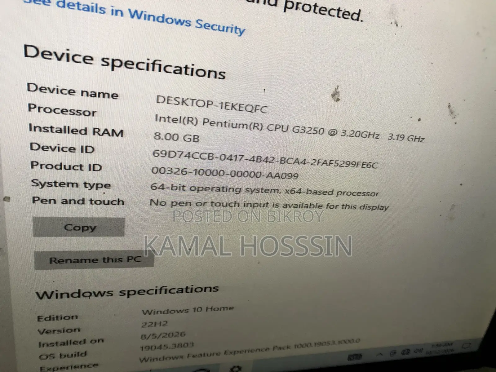 Desktop Computer 8GB RAM Intel Core i3 128GB HDD