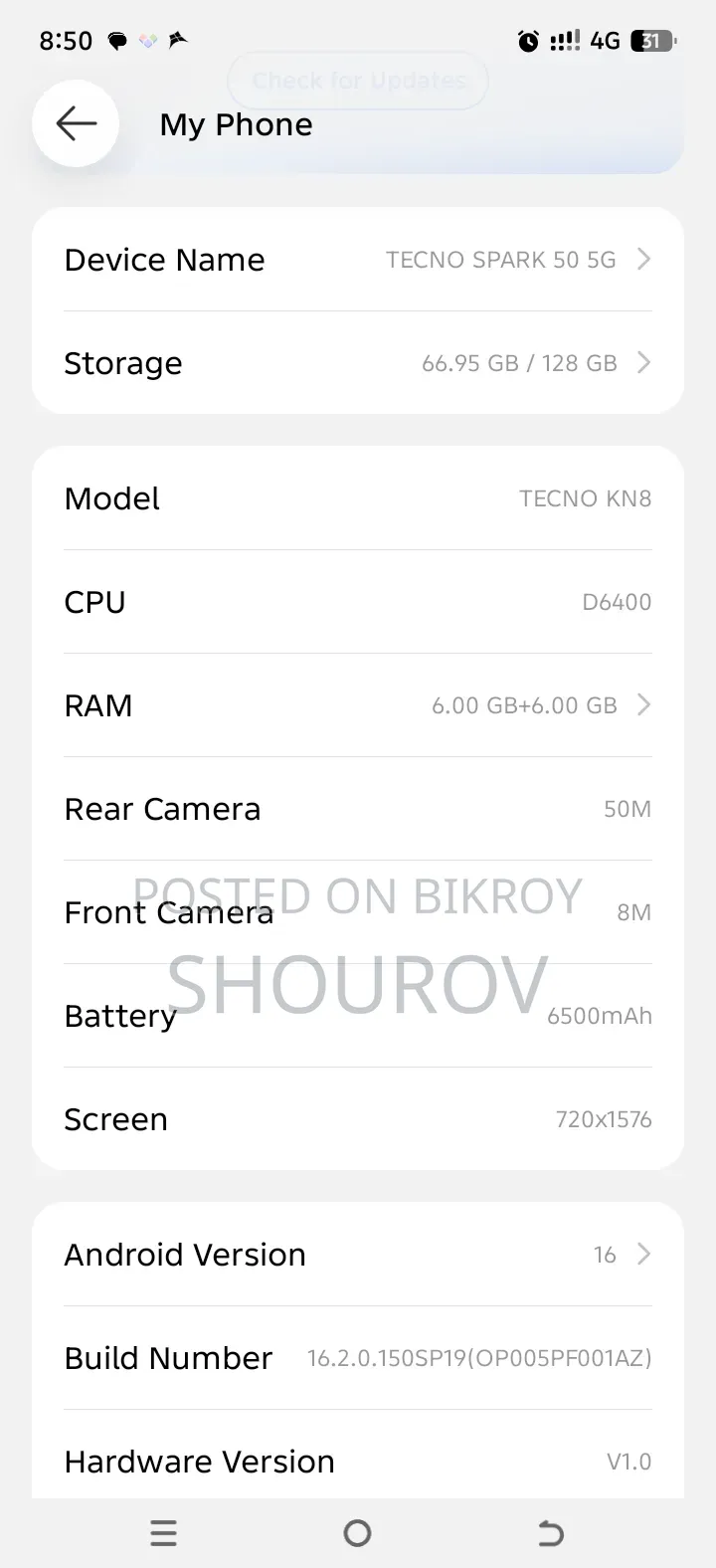 Tecno Spark 50 5G 128 GB Gold