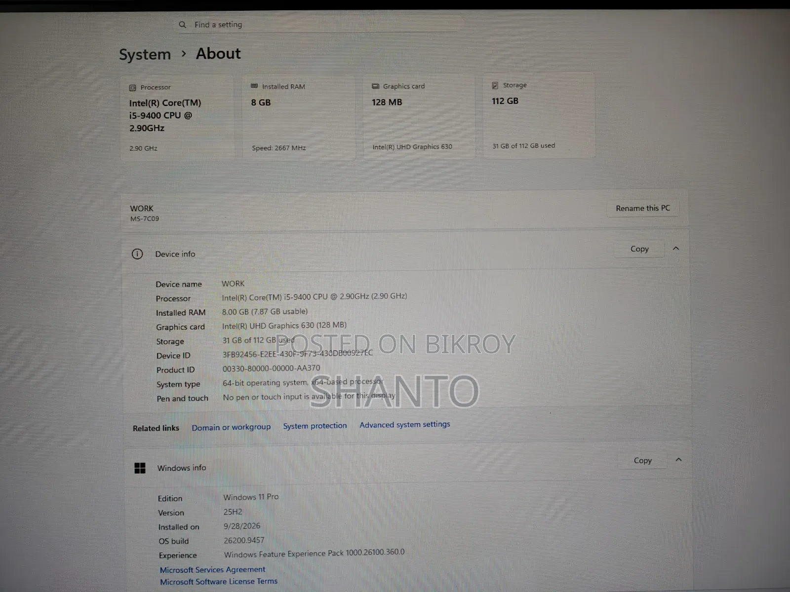 Desktop Computer 8GB Intel Core i5 SSD 140GB
