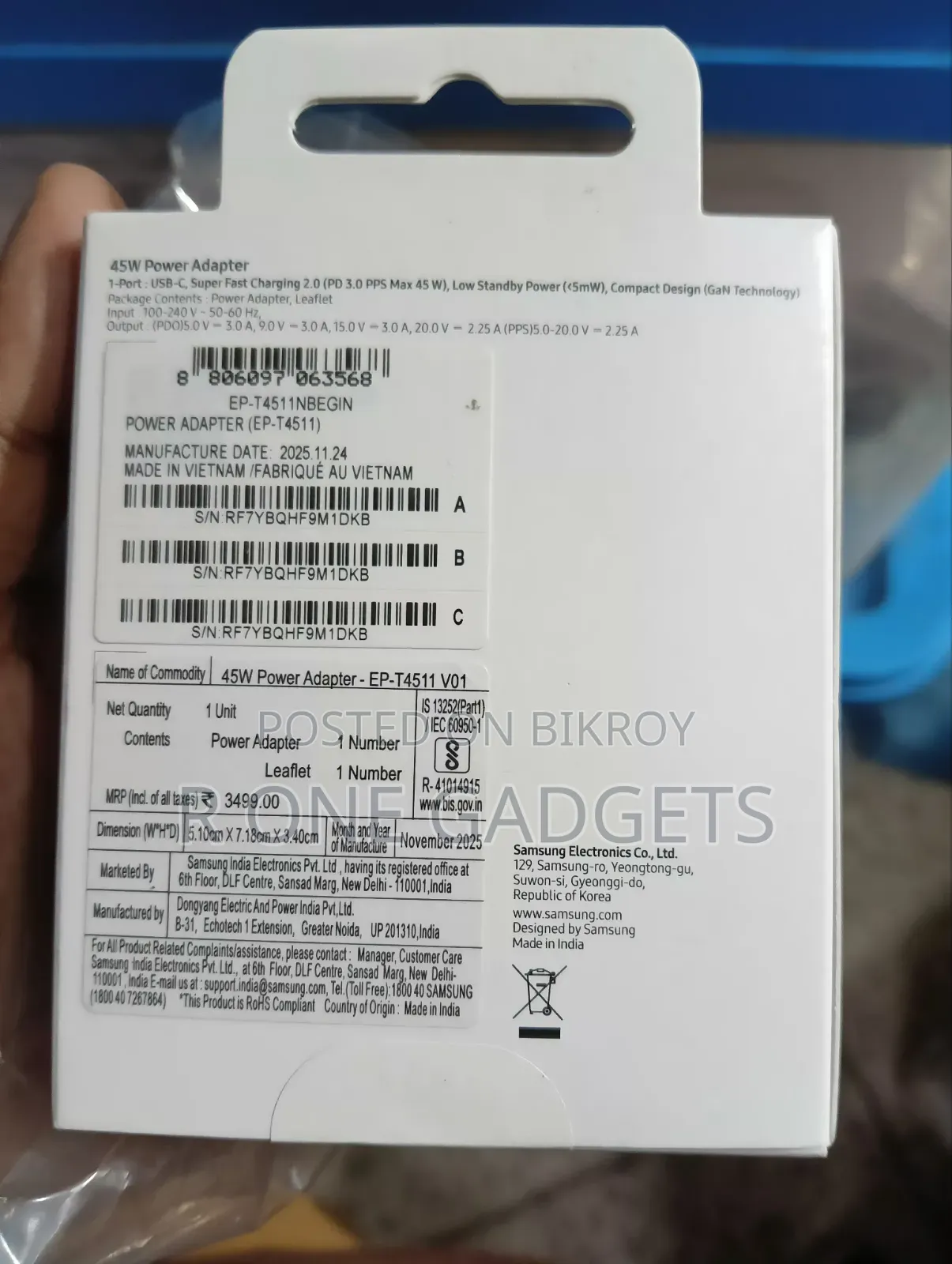 Samsung 45w Original Adaptor Global Version