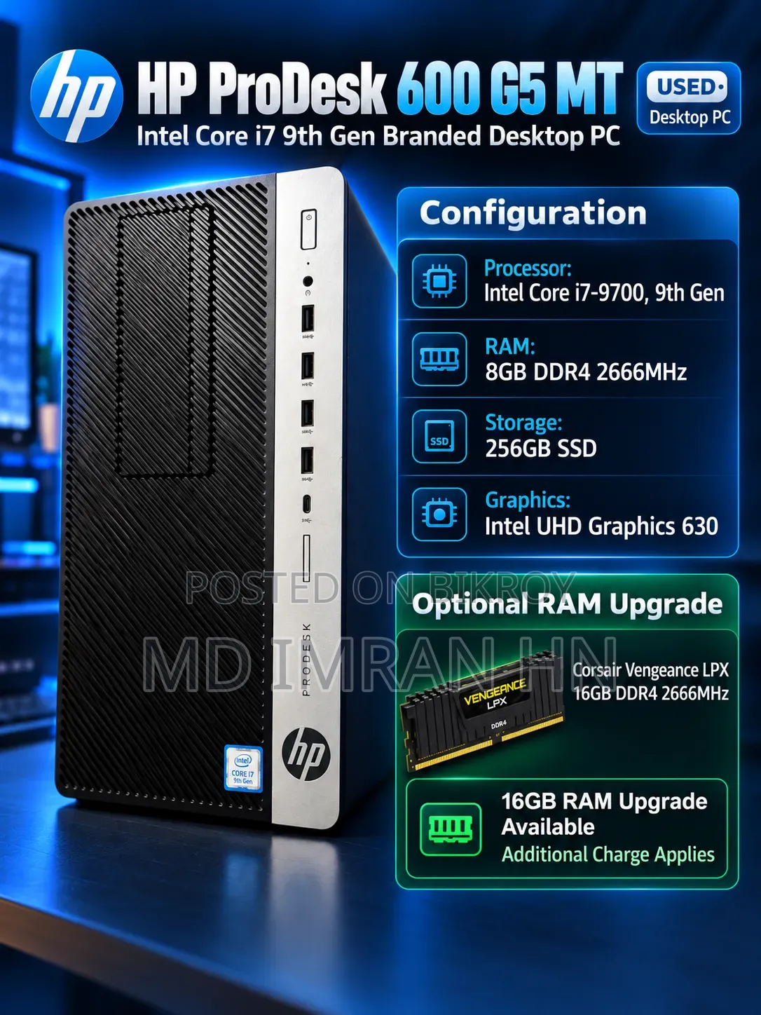 Desktop Computer HP ProDesk 600 G5 8GB Intel Core i7 SSD 256GB