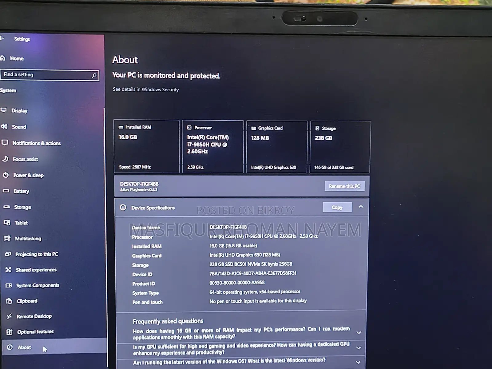 Laptop Dell Latitude 5501 16GB Intel Core i7 SSD 256GB