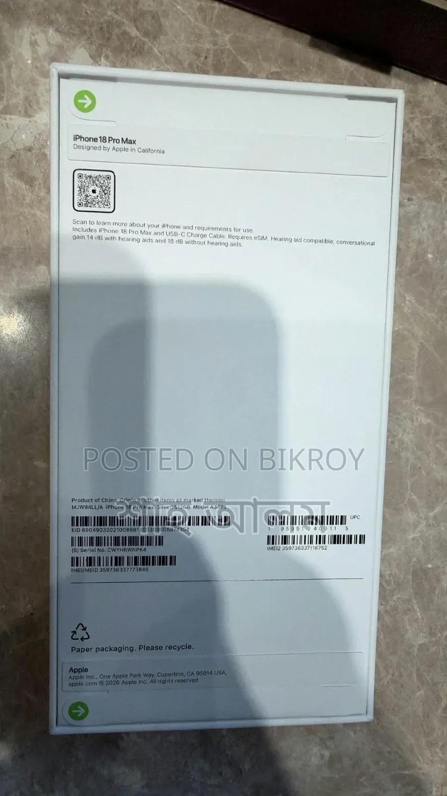 New Apple iPhone 18 Pro Max 512 GB Silver