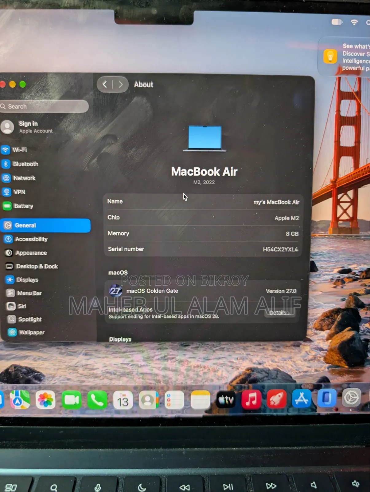 Laptop Apple MacBook Air 2022 M2 8GB Apple M2 SSHD (Hybrid) 256GB
