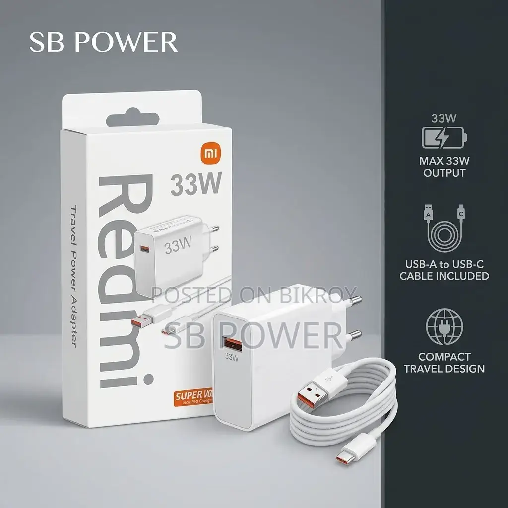 Redmi 33W Fast Charger Travel Power Adapter With Type-C Charging Cable