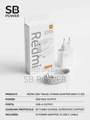 Redmi 33W Fast Charger Travel Power Adapter With Type-C Charging Cable