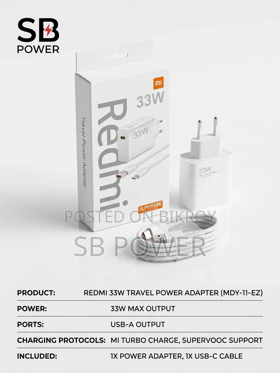 Redmi 33W Fast Charger Travel Power Adapter With Type-C Charging Cable
