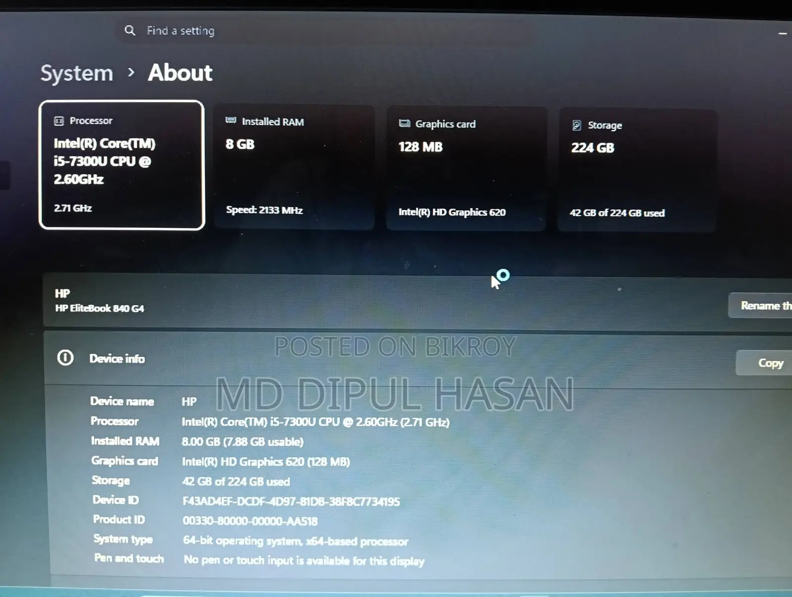Laptop HP EliteBook 840 G4 8GB Intel Core i5 SSD 256GB