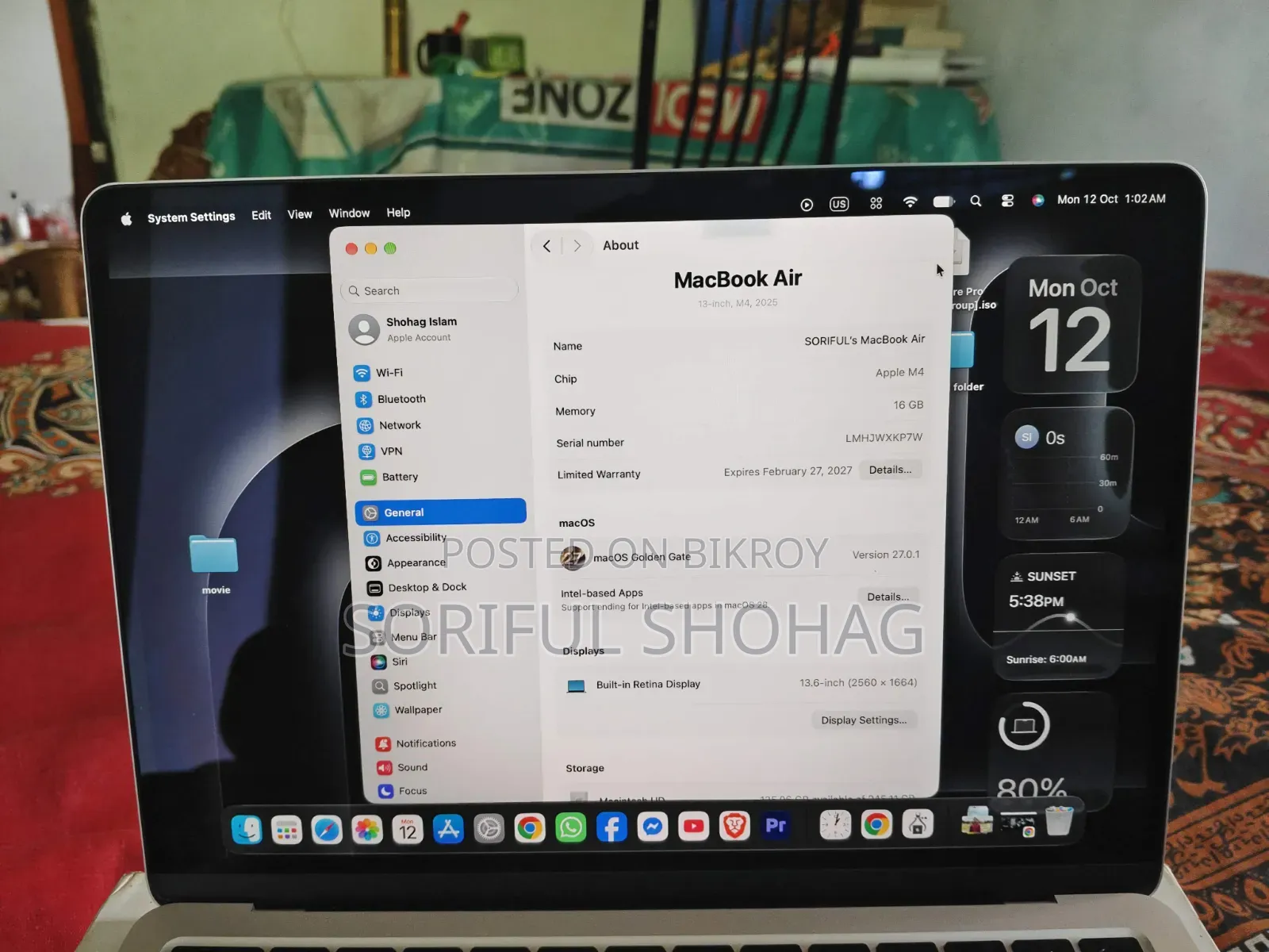 Laptop Apple MacBook Air 2025 M4 16GB Apple M4 SSD 256GB