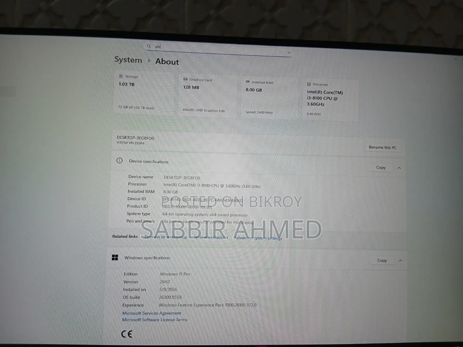 Desktop Computer 8GB Intel Core i3 HDD 1TB