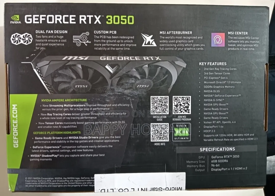 Msi Geforce RTX 3050 Ventus 2x E 6g Oc 6gb Gddr6 Graphics Card