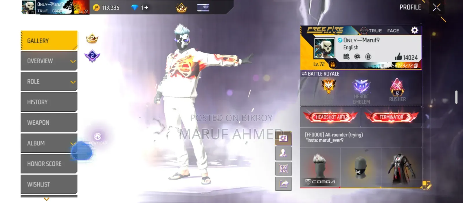 Free Fire Id 72 LVL Old Collection