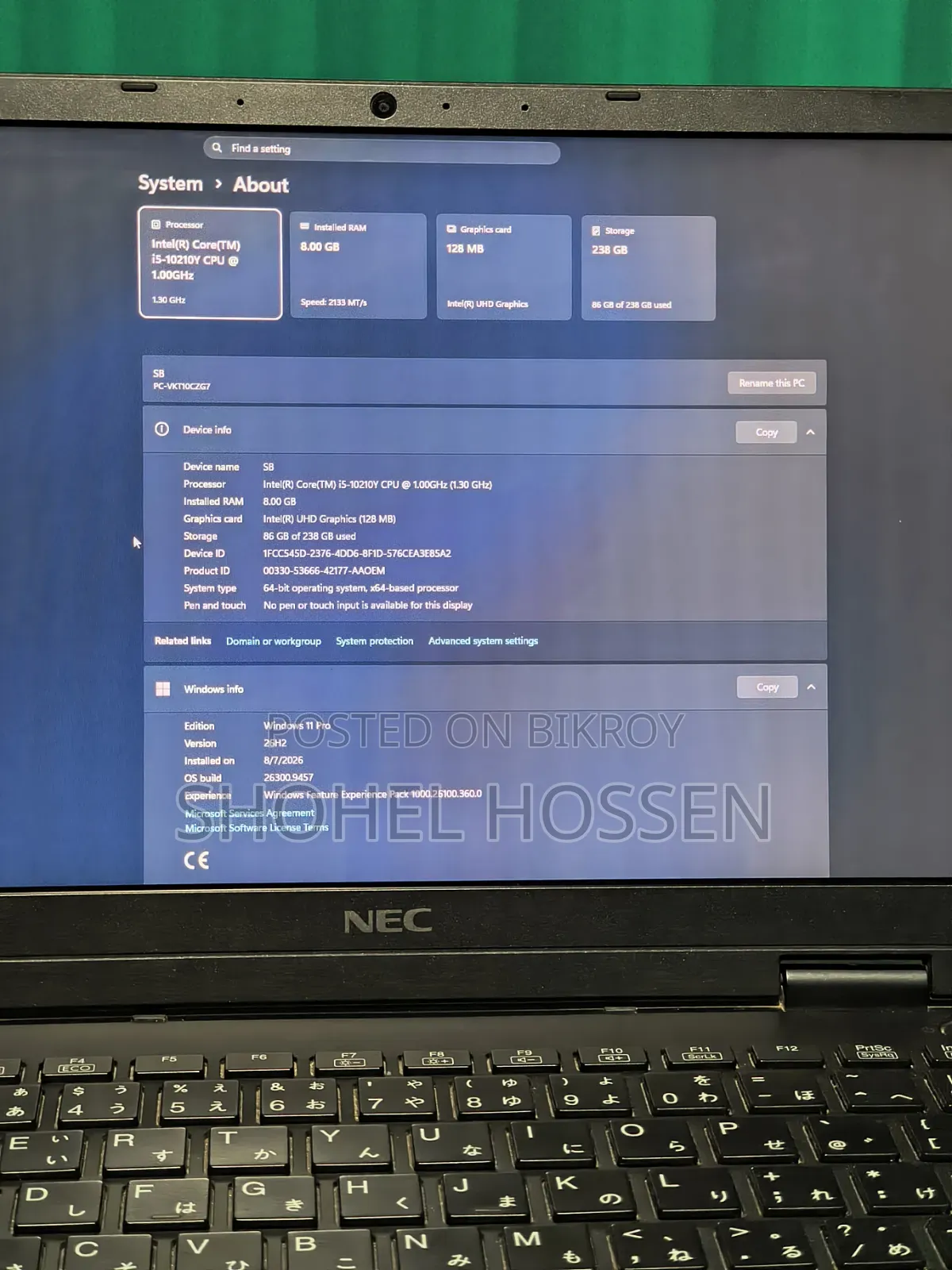 Laptop NEC 8GB Intel Core i5 SSD 256GB