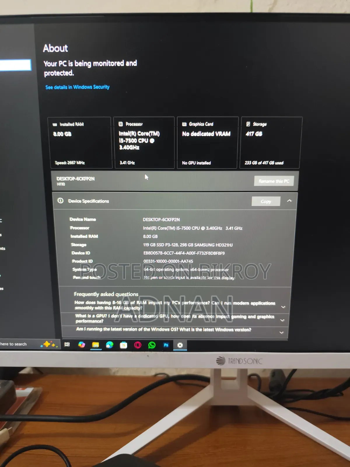Desktop Computer 8GB Intel Core i5 SSD 128GB