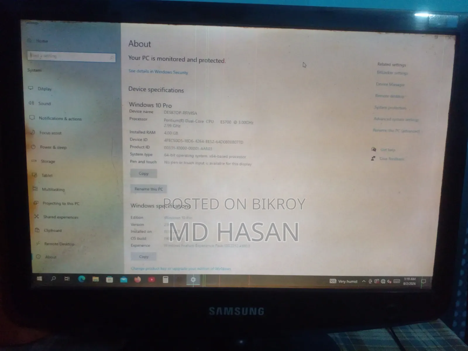 Desktop Computer Samsung 4GB Intel Pentium HDD 500GB