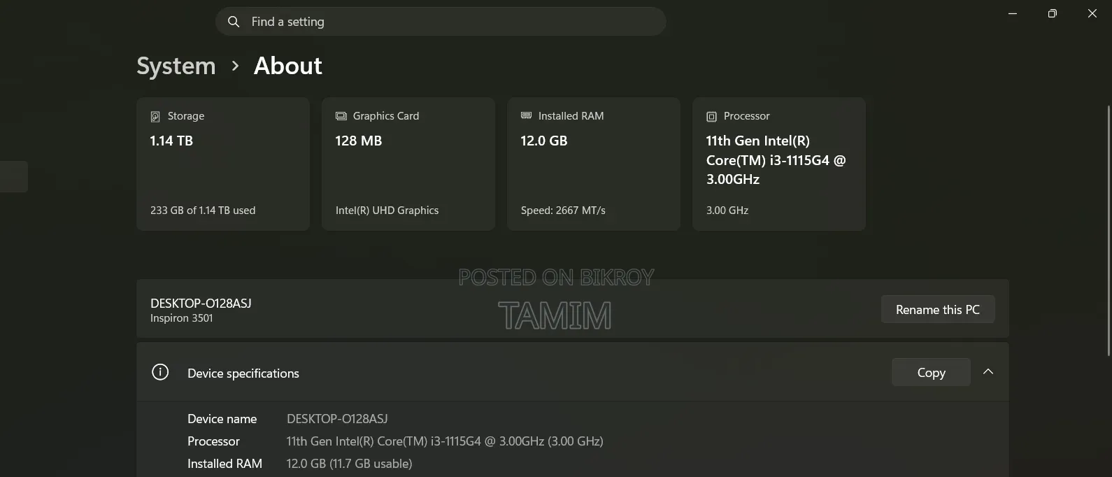 Laptop Dell Inspiron 15 12GB Intel Core i3 HDD+SSD 1T