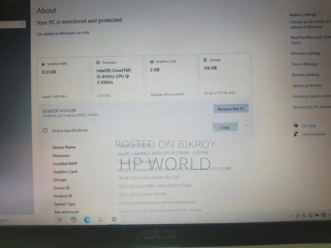 Laptop Asus Vivobook 15 12GB Intel Core i3 SSD 128GB