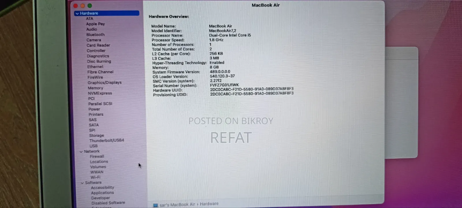Laptop Apple MacBook Air 2017 8GB Intel Core i5 SSD 128GB