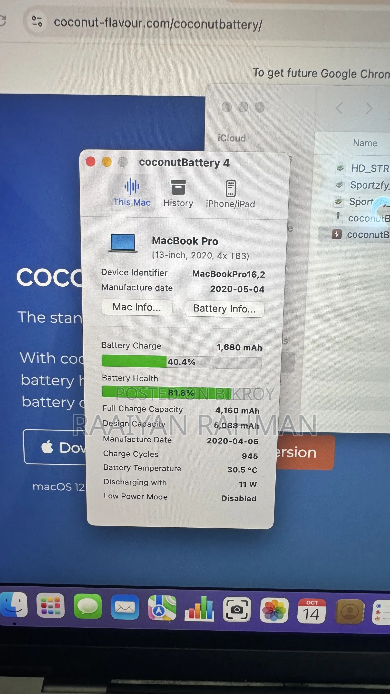 Laptop Apple MacBook Pro 2020 16GB Intel Core i5 SSD 512GB