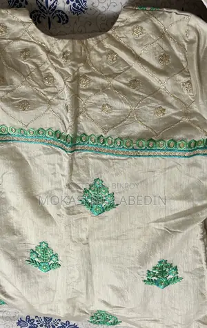 Silk Beige and Green Kameez