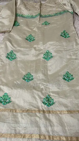 Silk Beige and Green Kameez