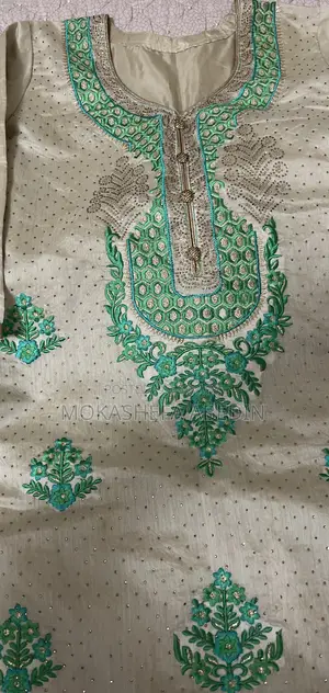 Silk Beige and Green Kameez