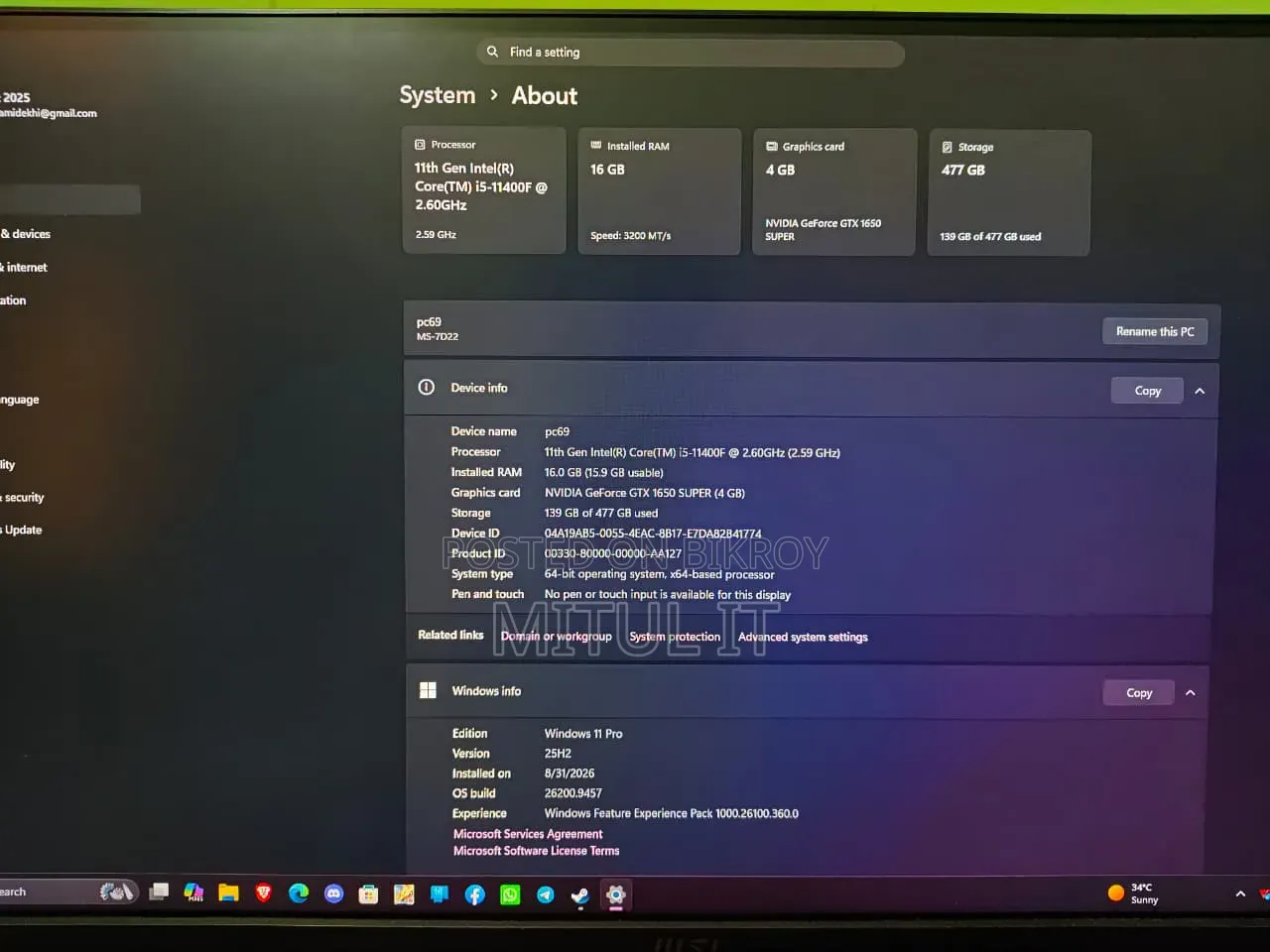 Desktop Computer MSI model 16GB Intel Core i5 SSD 512GB