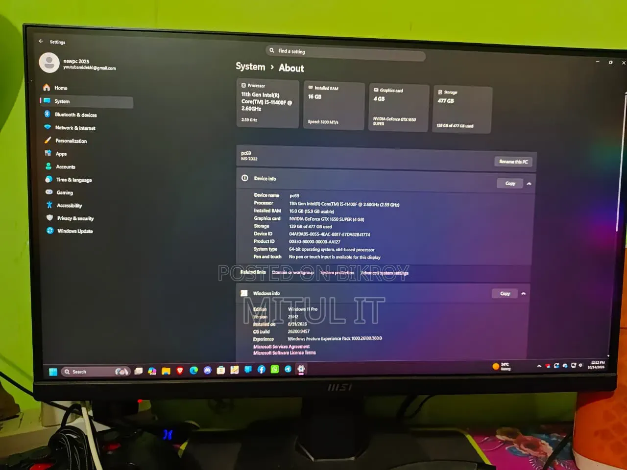 Desktop Computer MSI model 16GB Intel Core i5 SSD 512GB