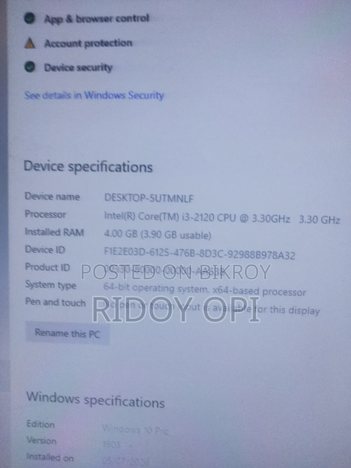 Desktop Computer 4GB Intel HDD+SSD 500GB