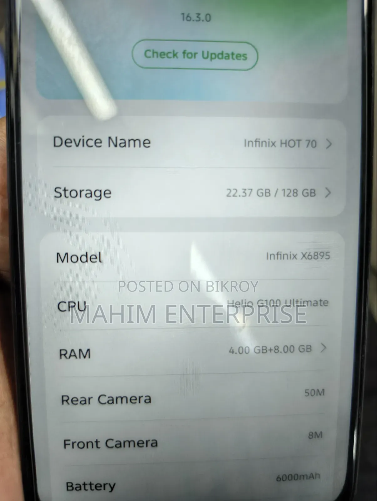 ইনফিনিক্স হট ৭০ ১২৮ জিবি কালো
