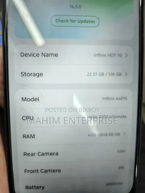 ইনফিনিক্স হট ৭০ ১২৮ জিবি কালো