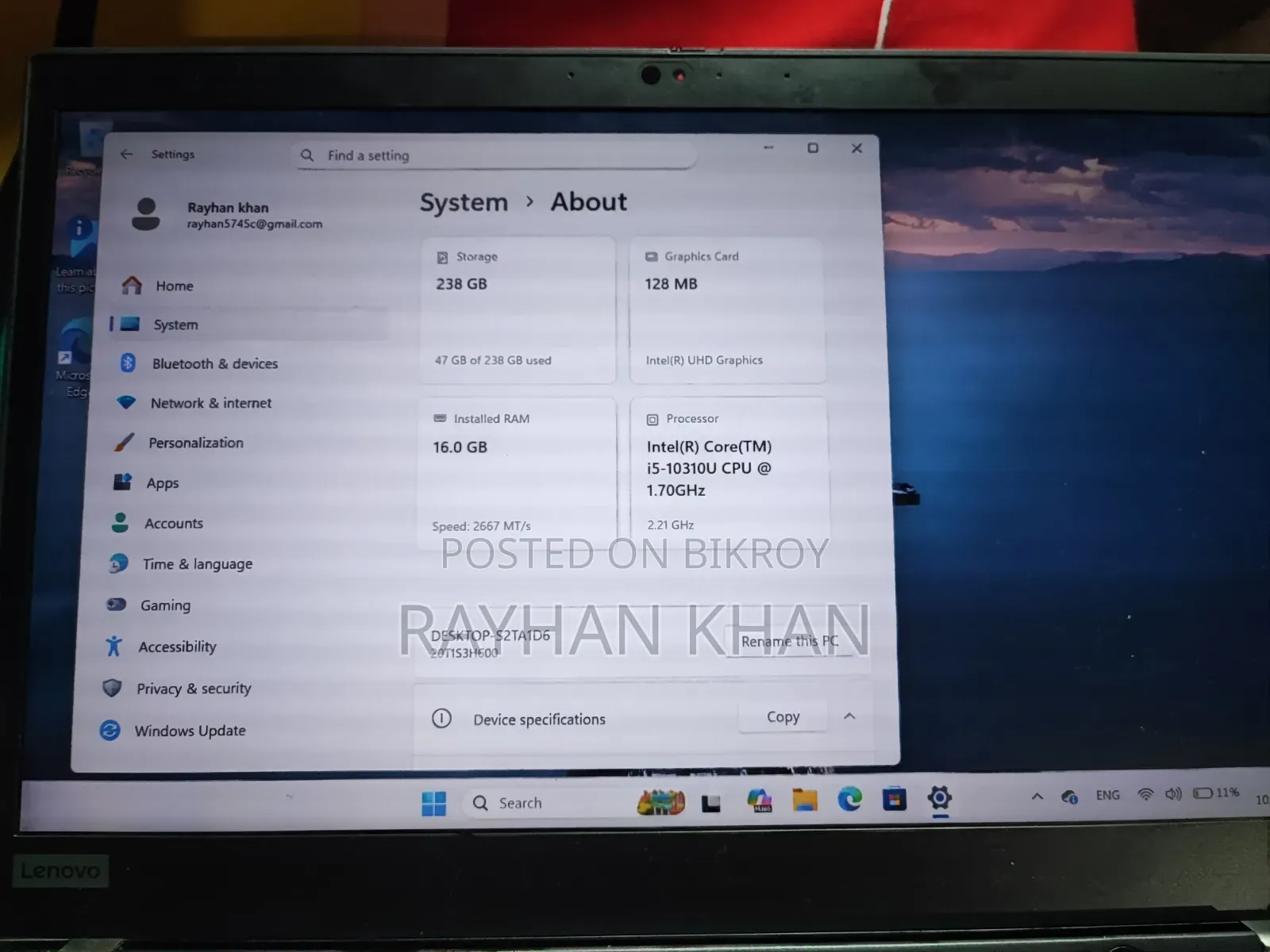 Laptop Lenovo ThinkPad T14s Gen 1 16GB Intel Core i5 HDD+SSD 256GB