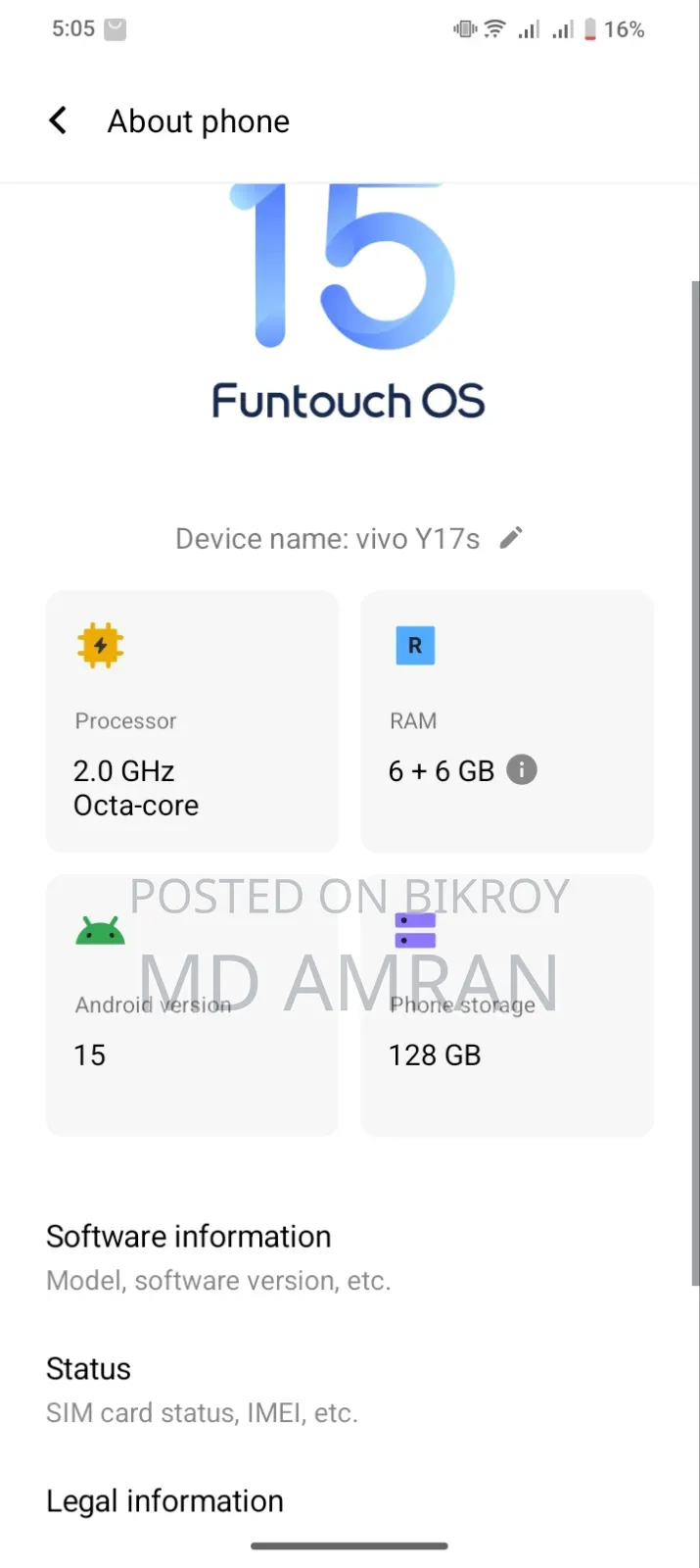 Vivo Y17s 128 GB Black