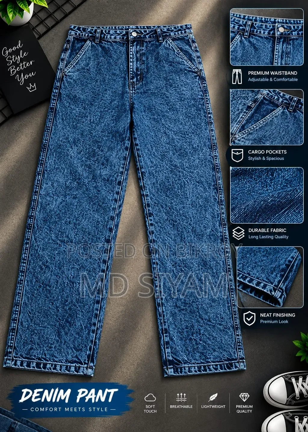 6 Pocket Cargo Denim Baggy Pant
