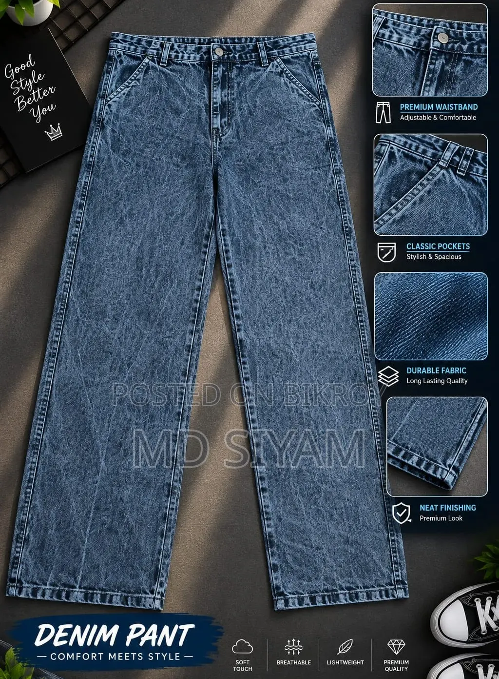 6 Pocket Cargo Denim Baggy Pant
