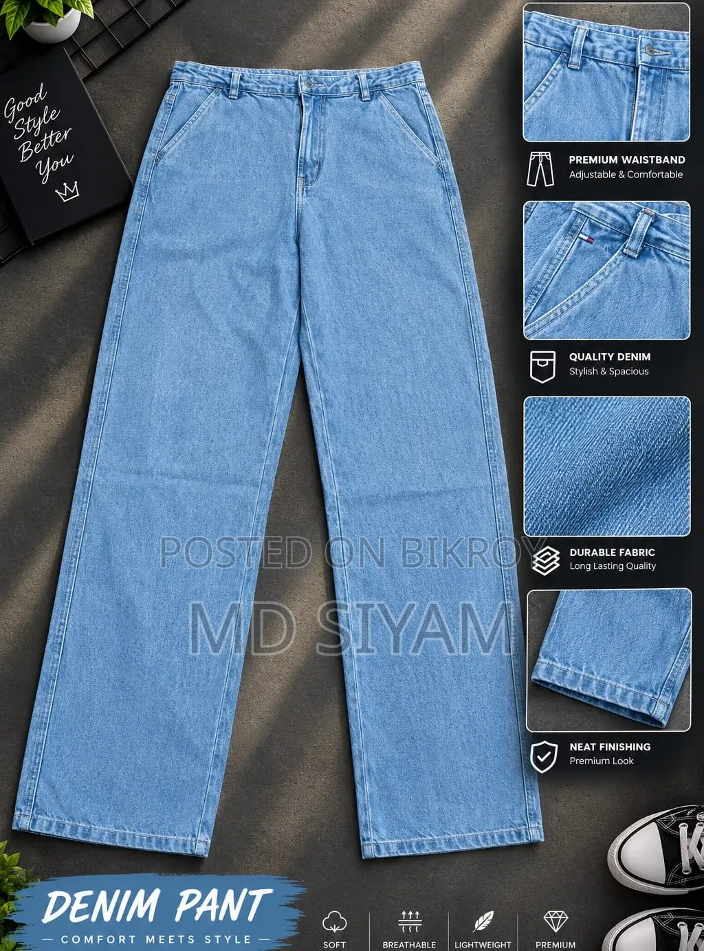 6 Pocket Cargo Denim Baggy Pant