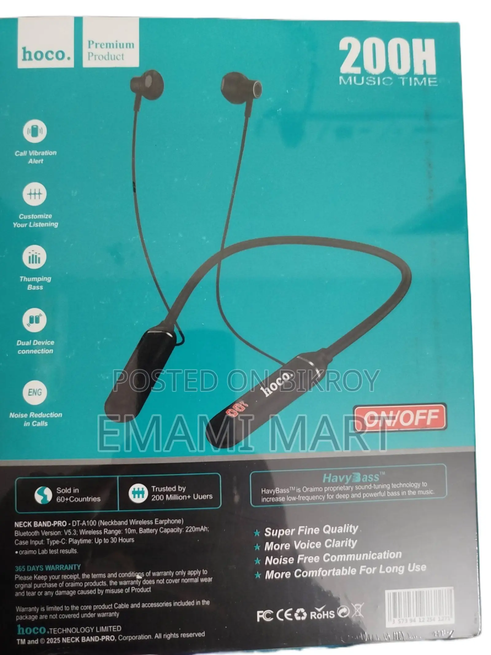 Hoco 200 Hours Plus Bluetooth Neckband Earphones | 200 Hours Battery L