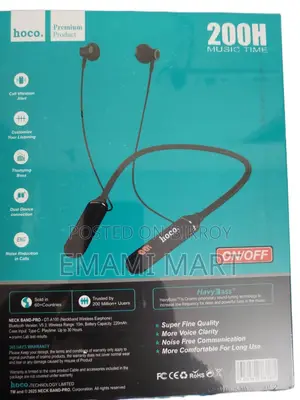 Hoco 200 Hours Plus Bluetooth Neckband Earphones | 200 Hours Battery L