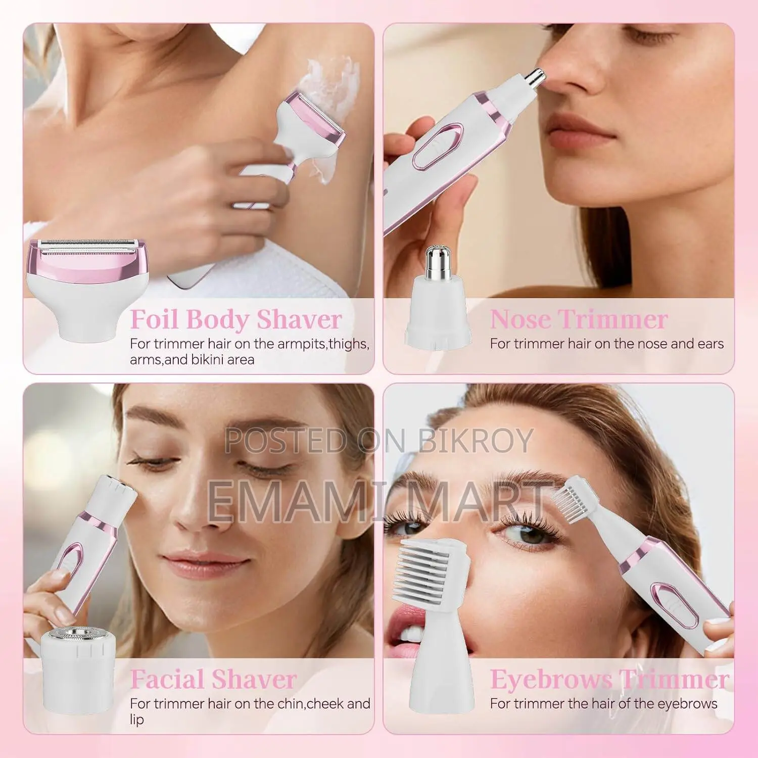 Women’s Electric Shaver 4-in-1, Painless Hair Remover for Bikini Face 