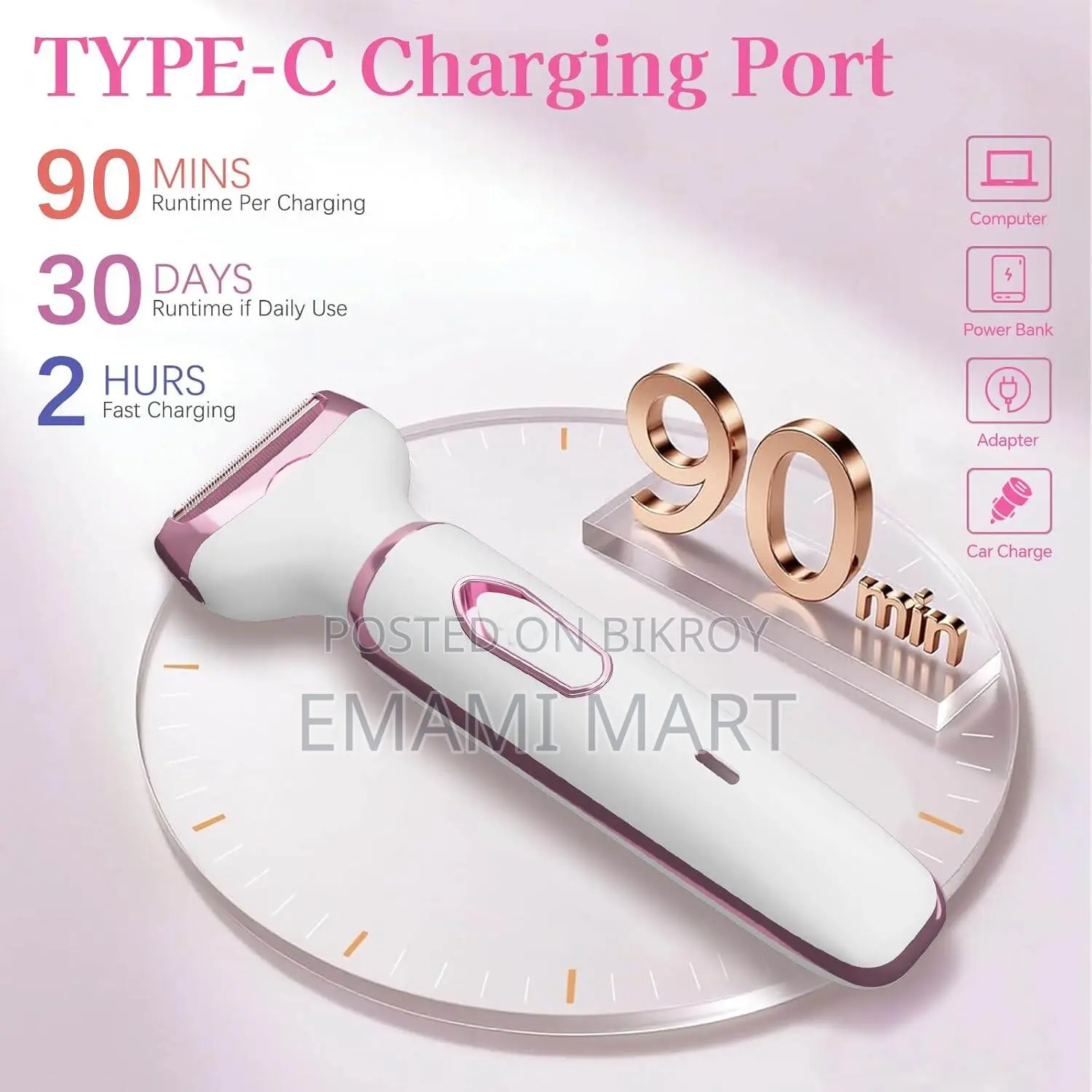 Women’s Electric Shaver 4-in-1, Painless Hair Remover for Bikini Face 