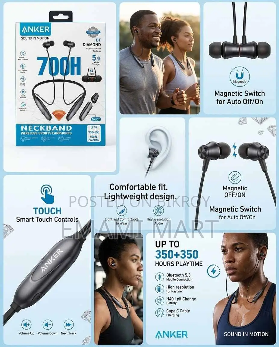 ANKER BT Diamond Wireless Neckband Earphones – 700H Playtime | Bluetoo