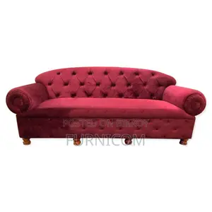Rolled Arm Fluffy Red Velvet Sofa