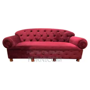 Rolled Arm Fluffy Red Velvet Sofa